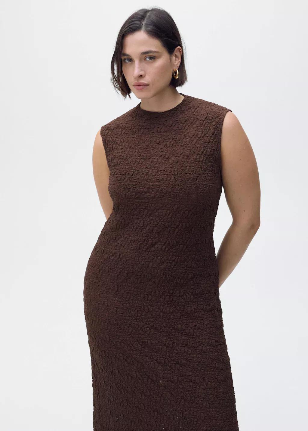BROWN Perkins collar textured dress, , large image number 9