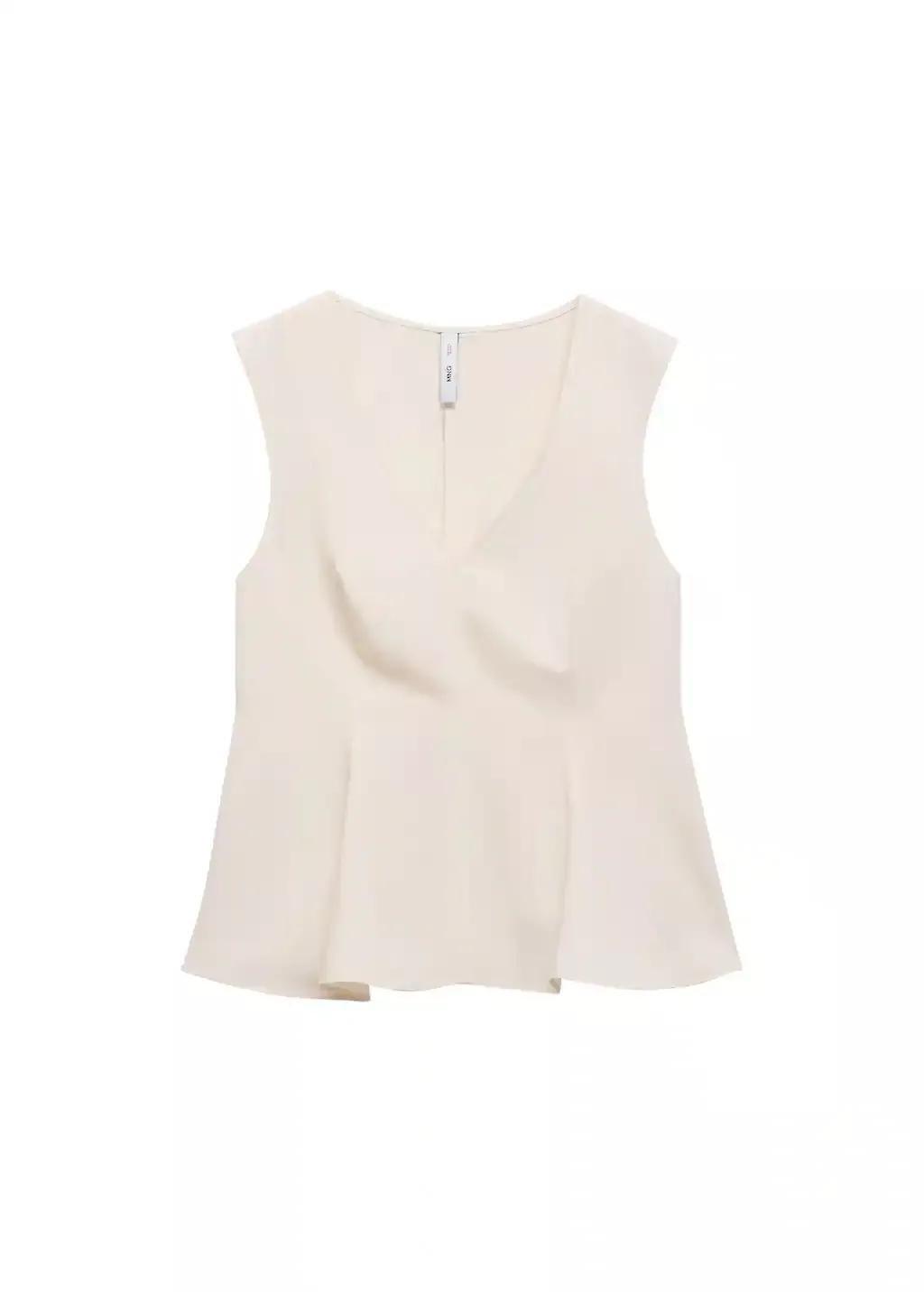 Beige Linen-Blend Peplum Top, , large image number 3
