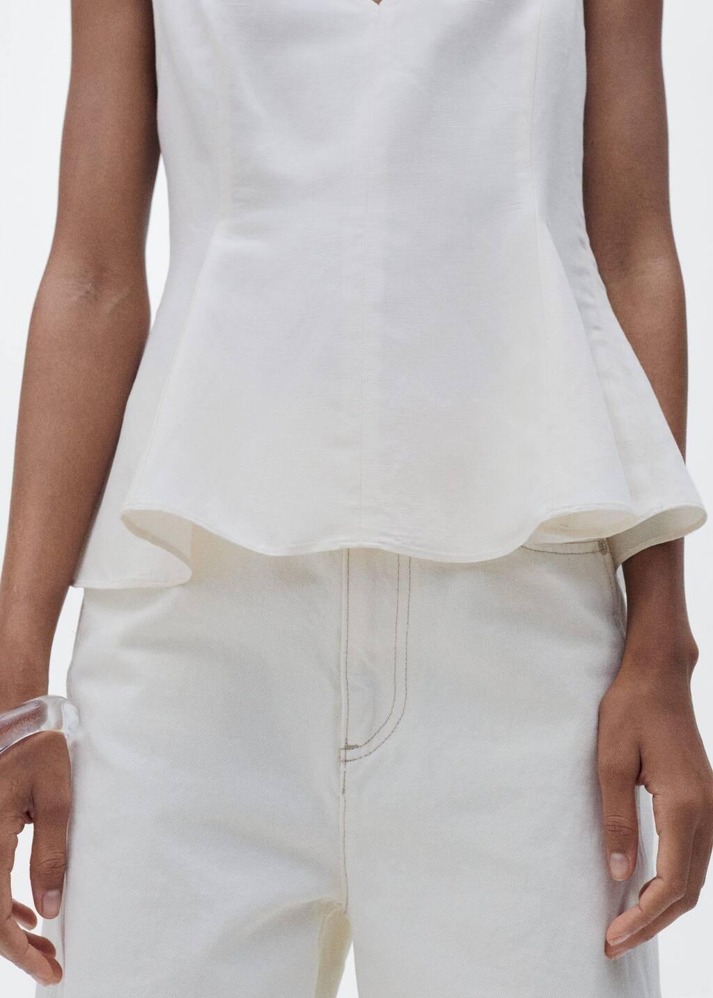 Beige Linen-Blend Peplum Top, , large image number 4