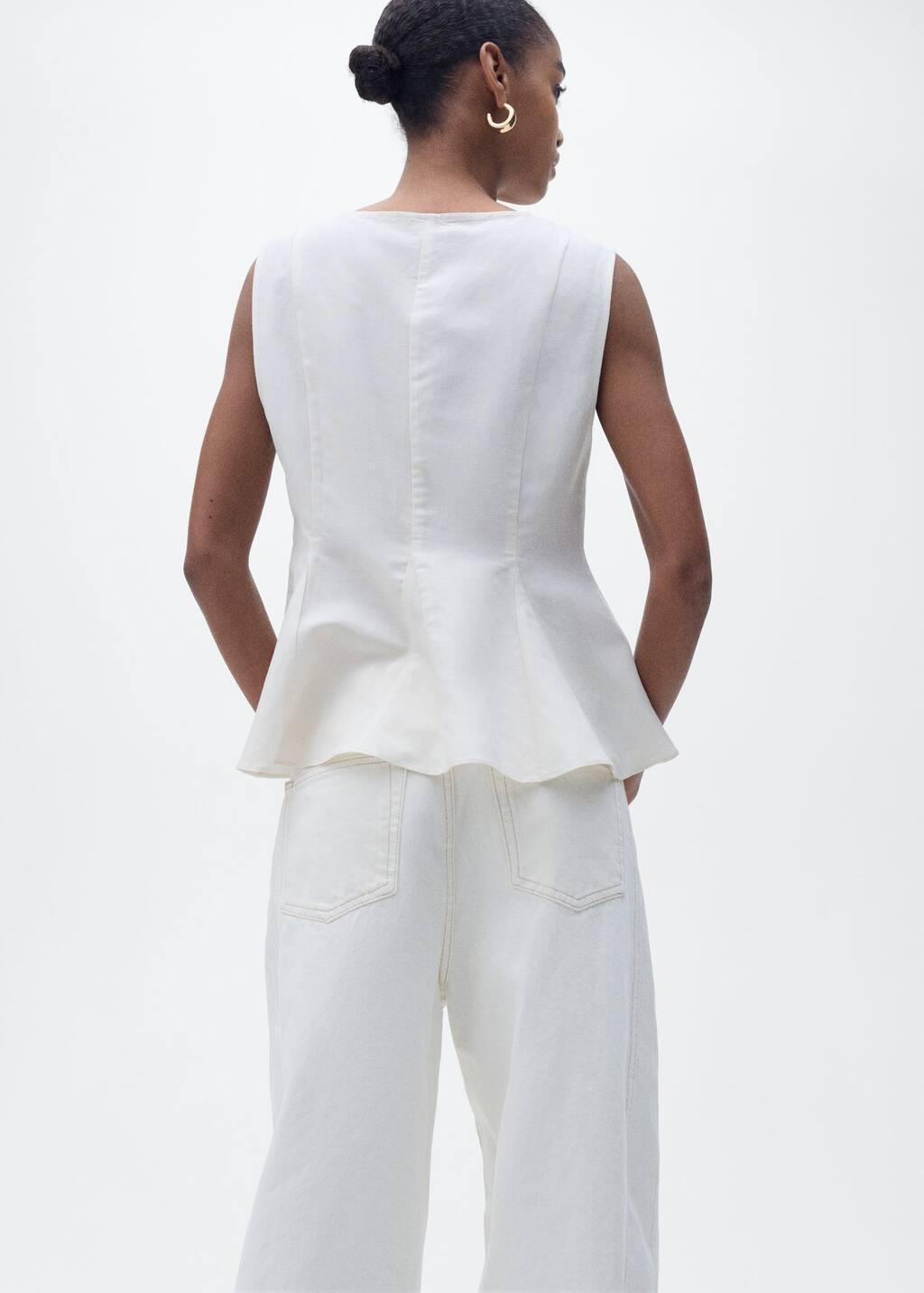 Beige Linen-Blend Peplum Top, , large image number 6