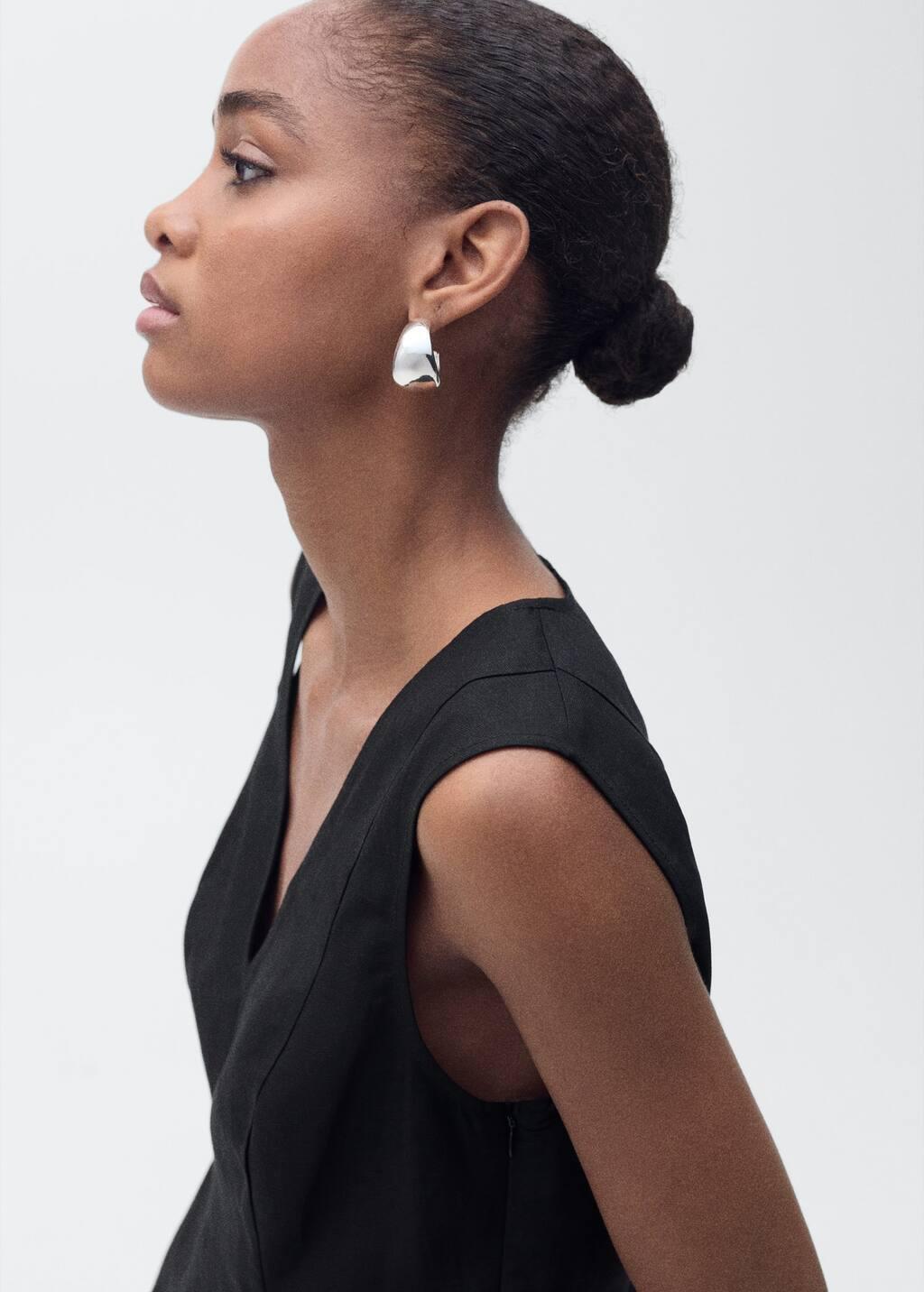 Black Linen-Blend Peplum Top, , large image number 1