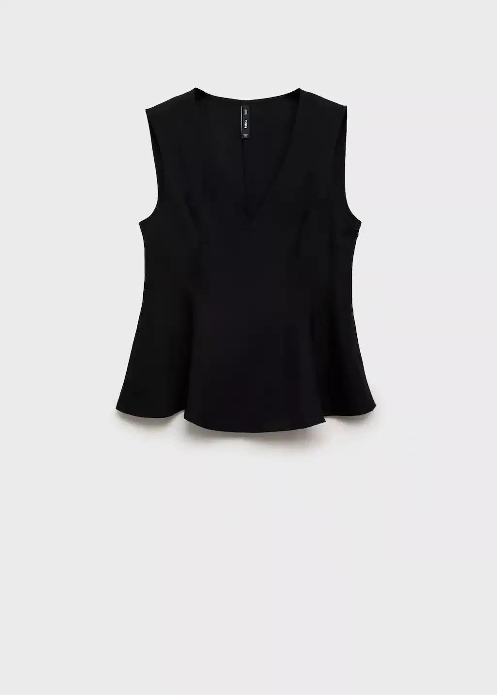Black Linen-Blend Peplum Top, , large image number 3