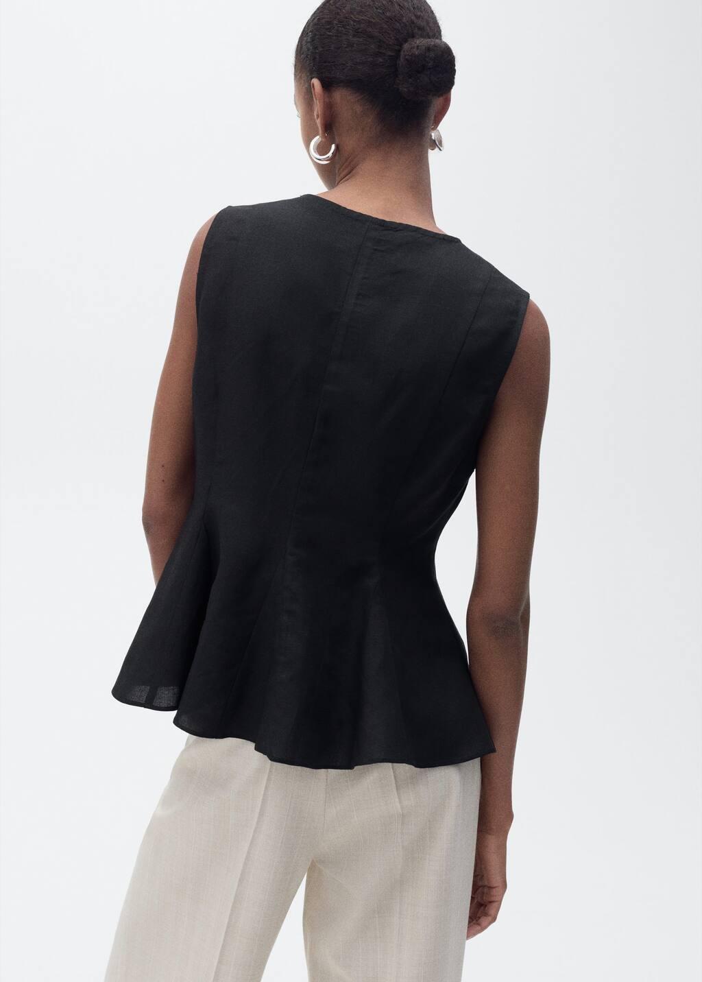 Black Linen-Blend Peplum Top, , large image number 4
