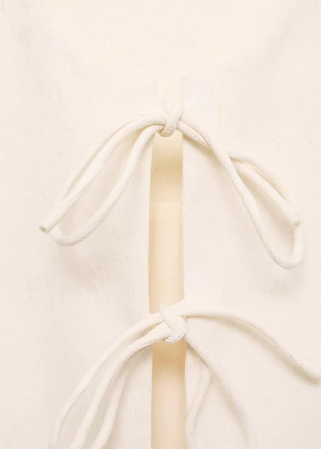 Beige Linen-Blend Top With Bow, , large image number 4