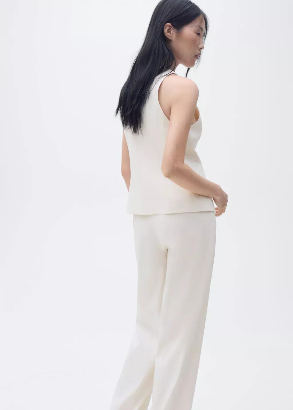 Beige Linen-Blend Top With Bow, , large image number 5