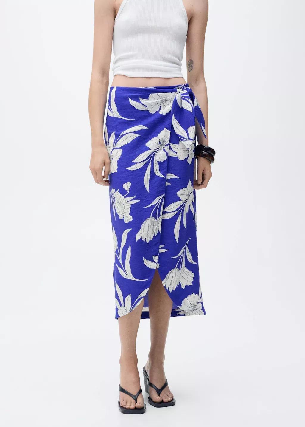 Blue Floral Sarong Skirt, , large image number 0