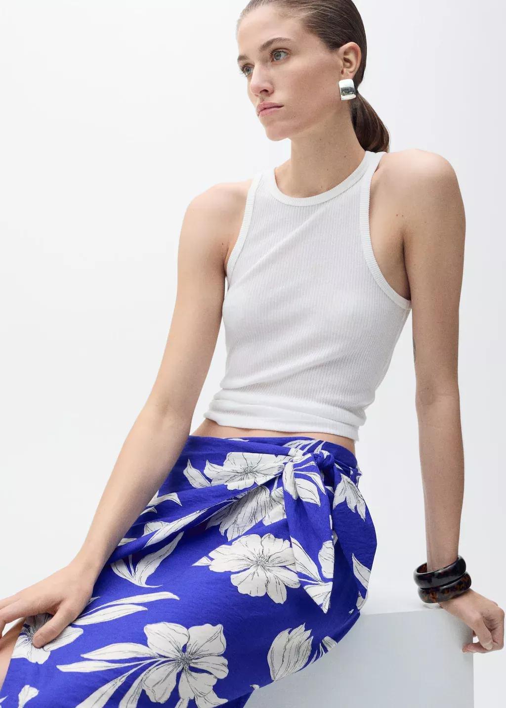 Blue Floral Sarong Skirt, , large image number 1