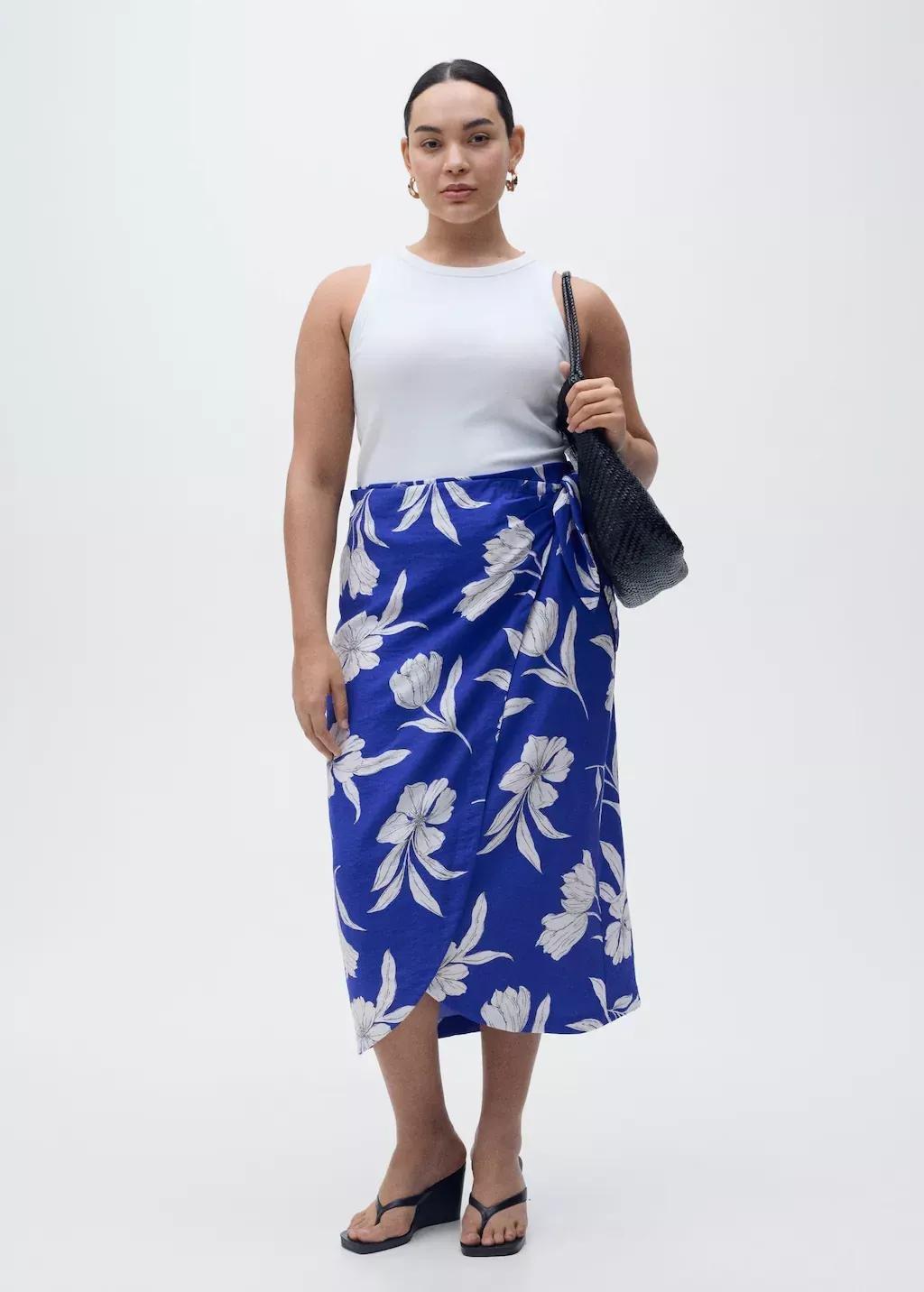 Blue Floral Sarong Skirt, , large image number 2