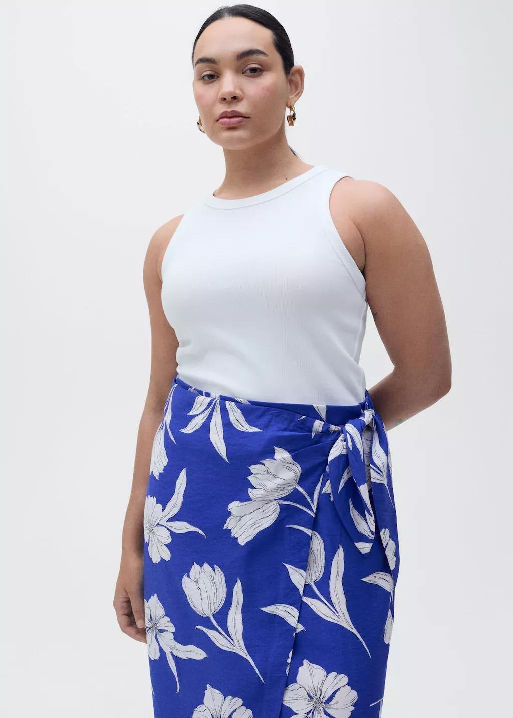 Blue Floral Sarong Skirt, , large image number 4
