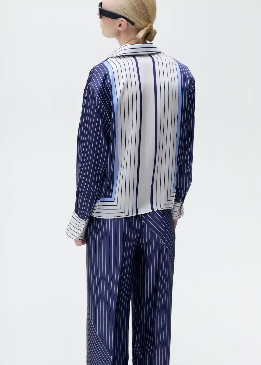 MEDIUM BLUE Satin shirt with combined stripes, , large image number 6
