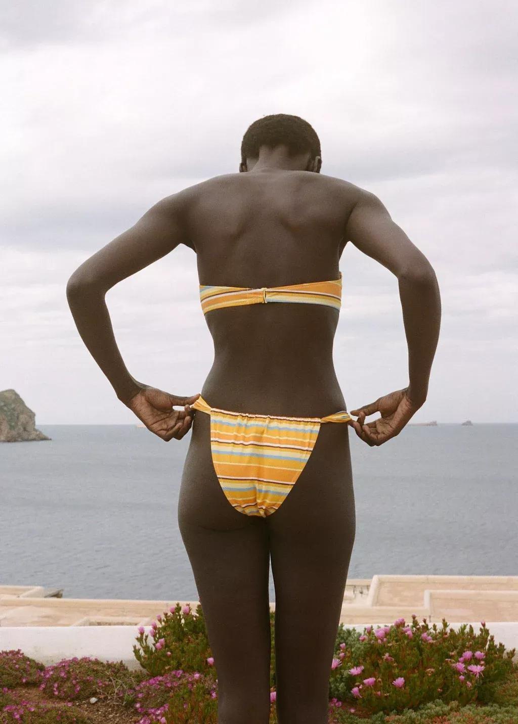 YELLOW Striped bikini bottom, , large image number 1