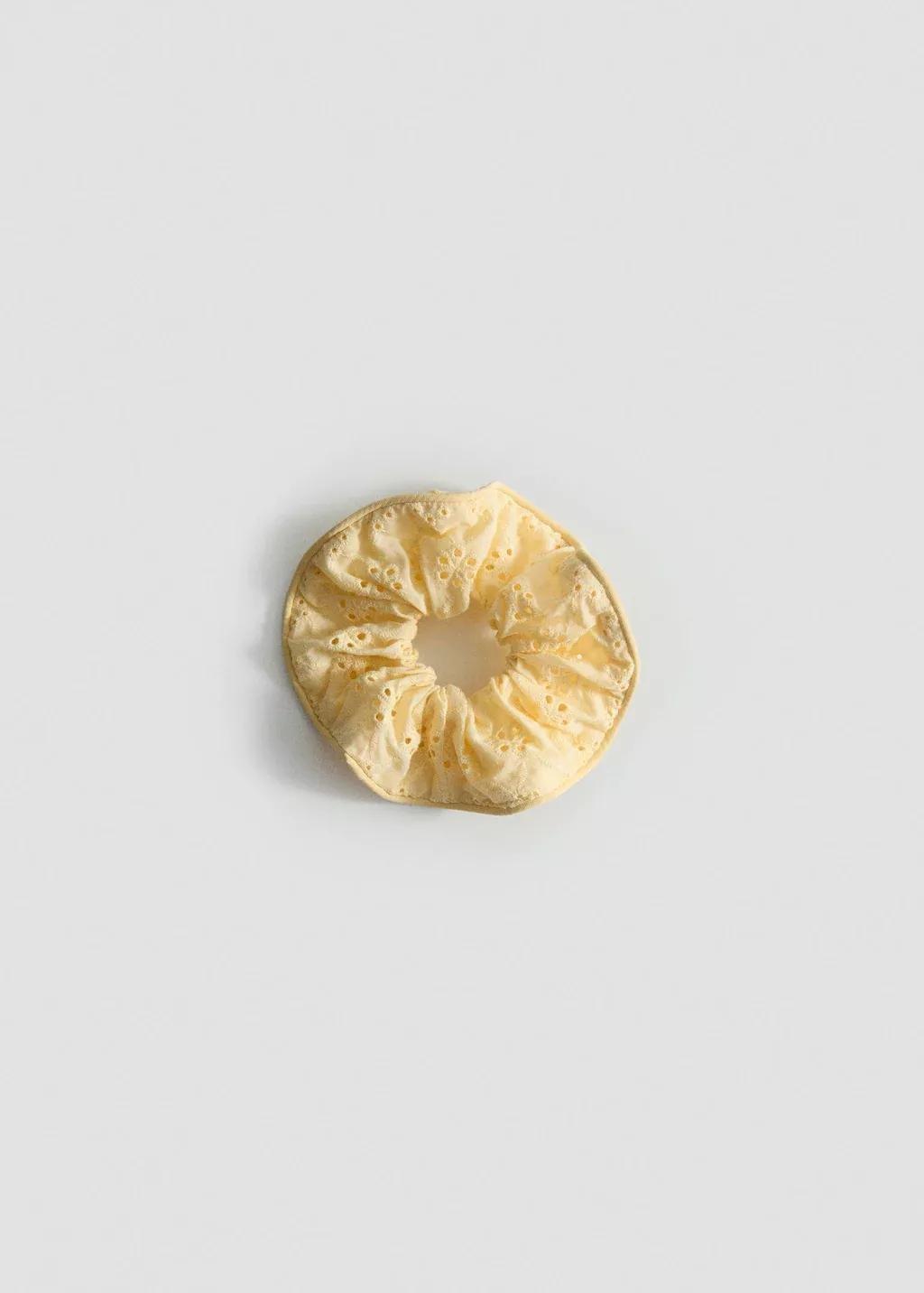 Yellow Floral Scrunchie With Openwork Details, Yellow, large image number 0