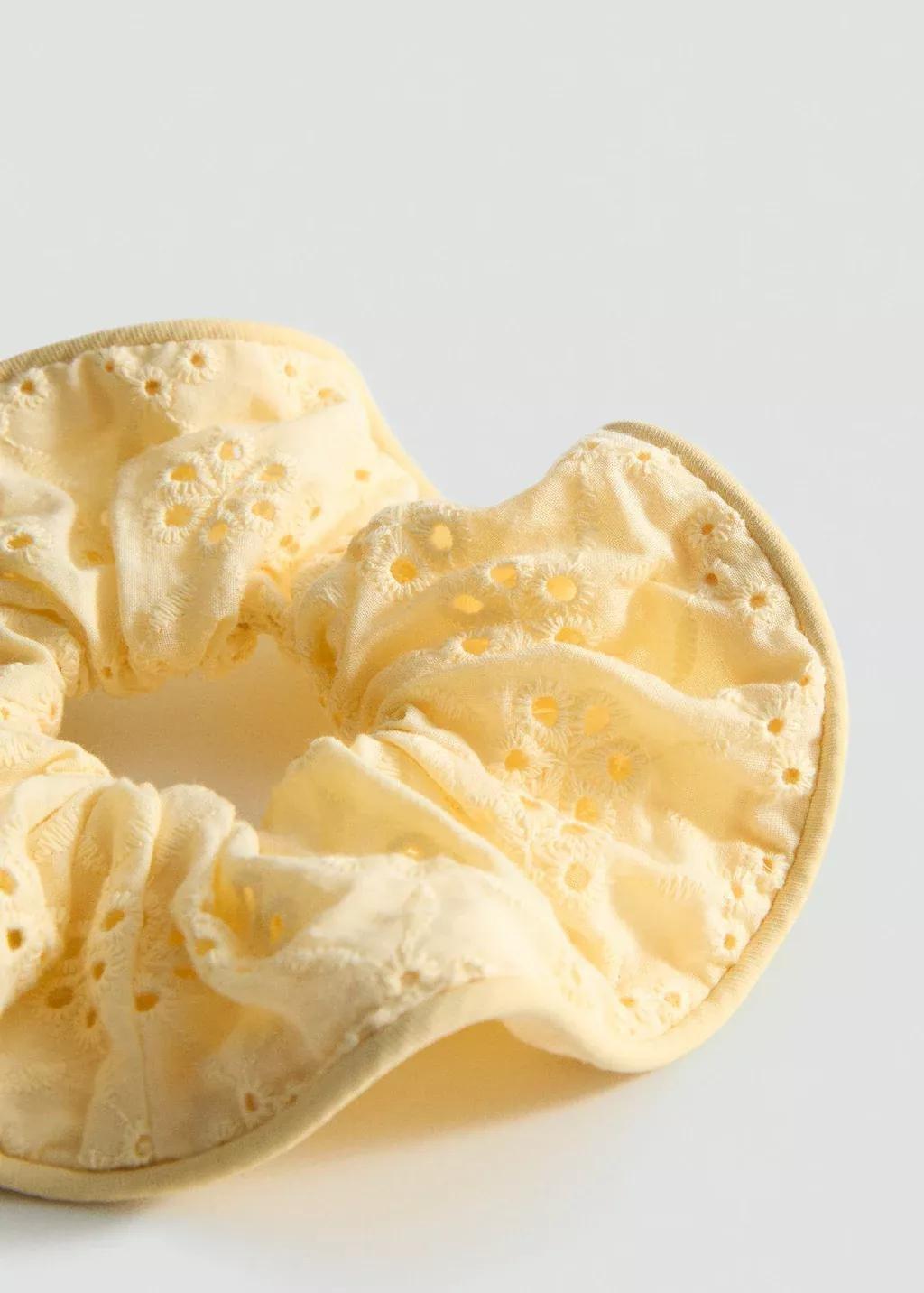 Yellow Floral Scrunchie With Openwork Details, Yellow, large image number 1