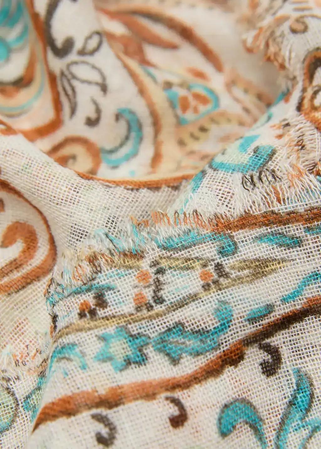 Beige Linen-Blend Paisley Scarf, , medium