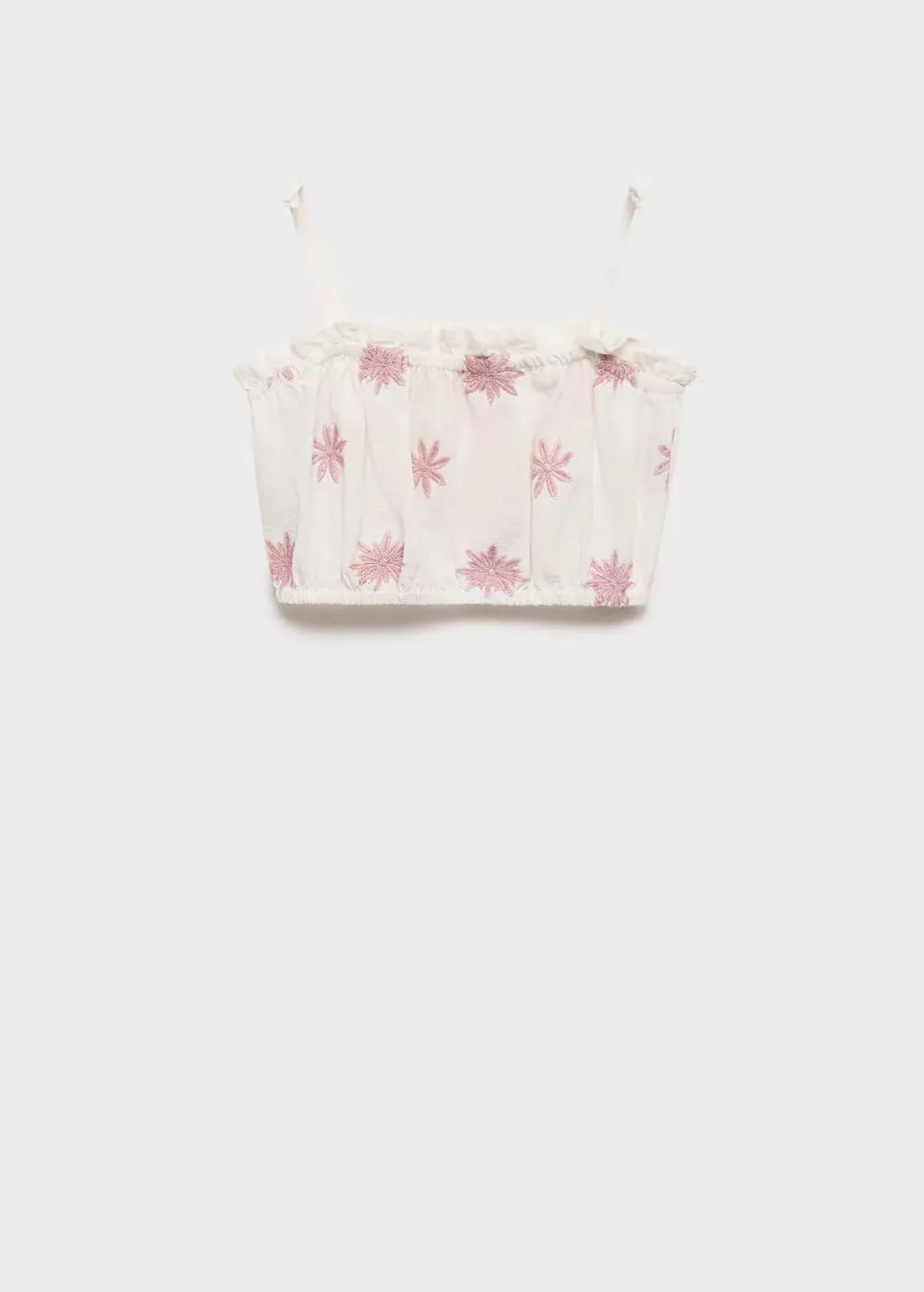 Beige Embroidered Crop Top, Kids Girl, , large image number 0