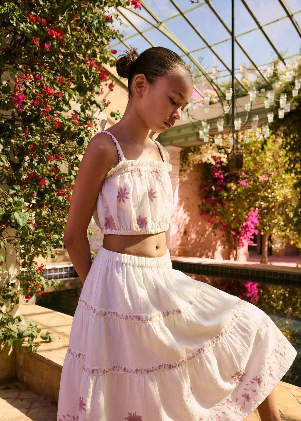 Beige Embroidered Crop Top, Kids Girl, , large image number 2