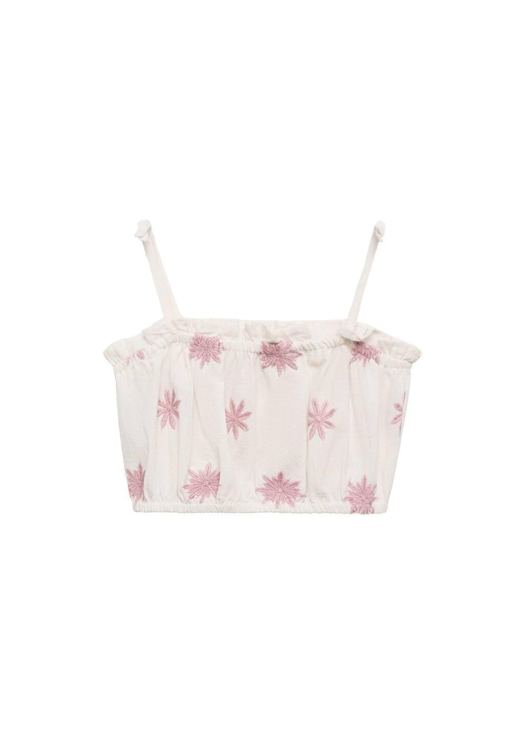 Beige Embroidered Crop Top, Kids Girl, , large image number 5