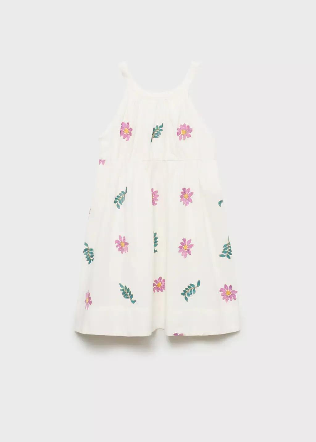 Beige Floral Embroidery Dress, Kids Girl, , large image number 0