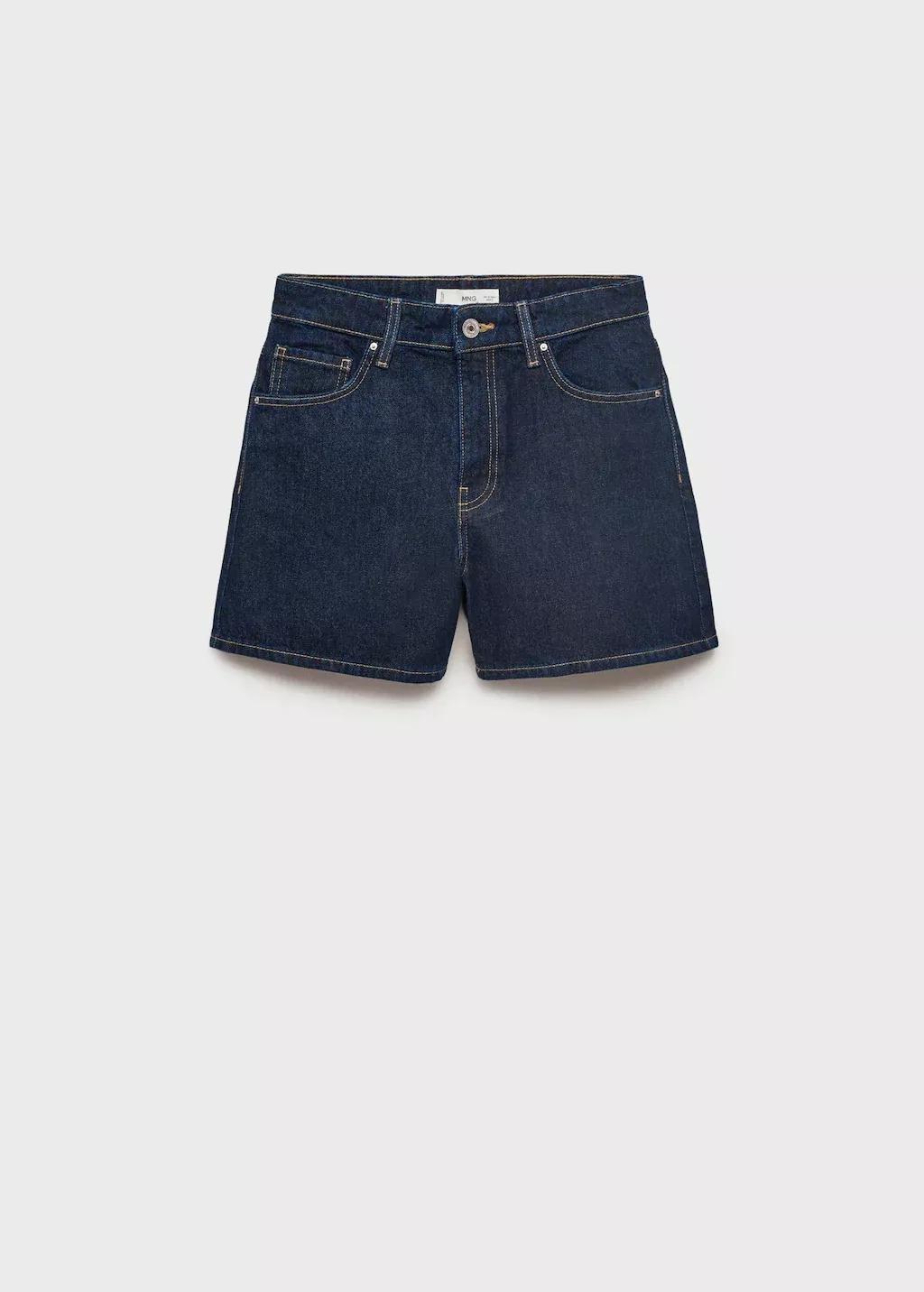 Blue High-Rise Denim Shorts, , large image number 3