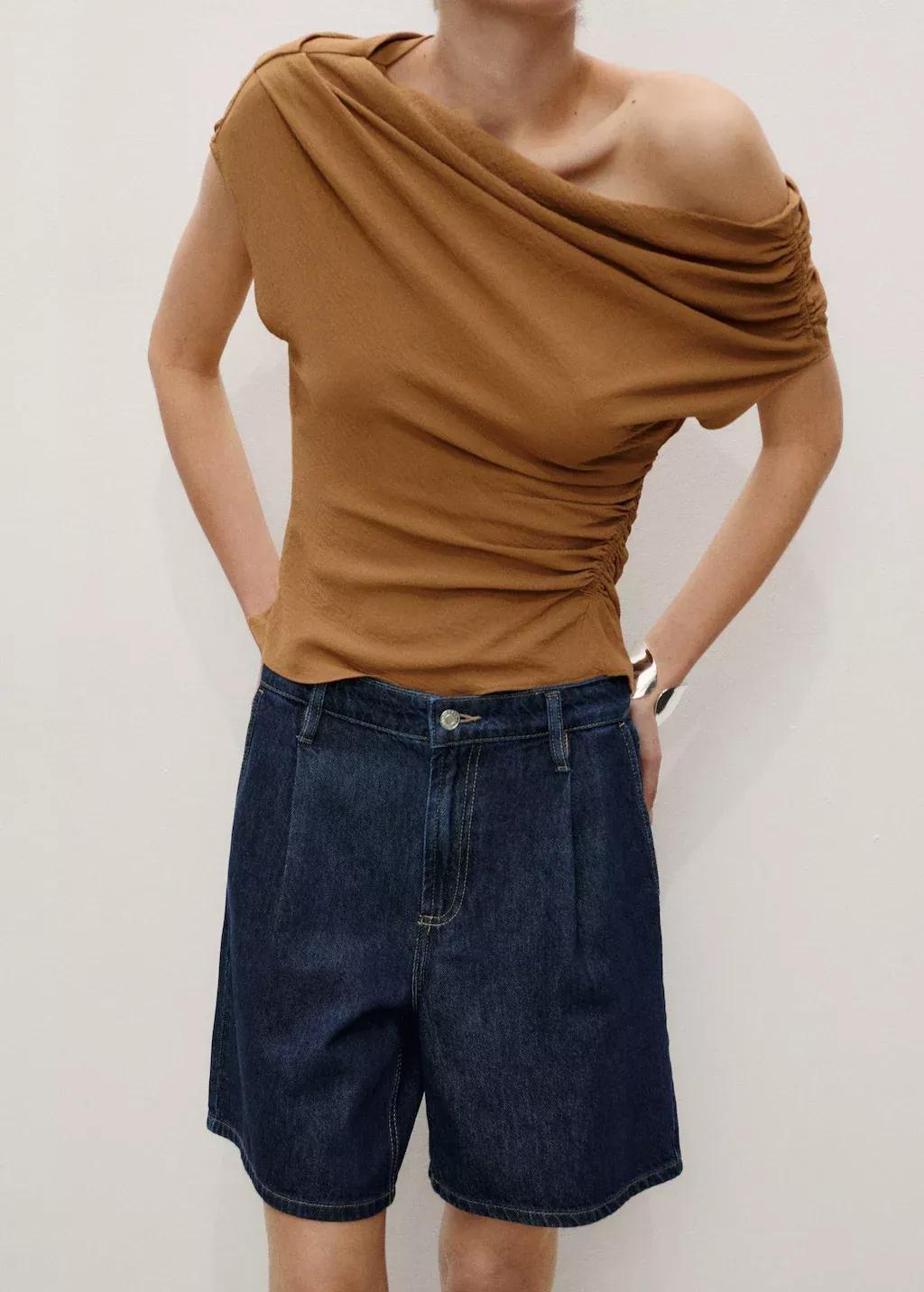 OPEN BLUE Rinse-wash denim pleated bermuda shorts, , large image number 0