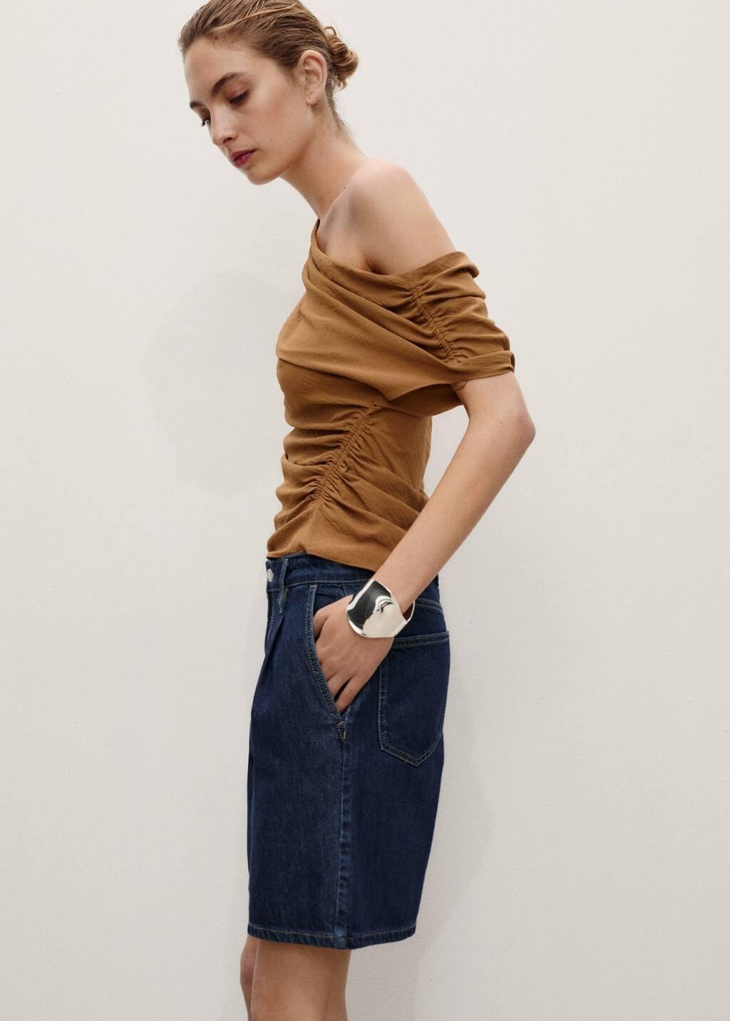 OPEN BLUE Rinse-wash denim pleated bermuda shorts, Open Blue, large image number 1
