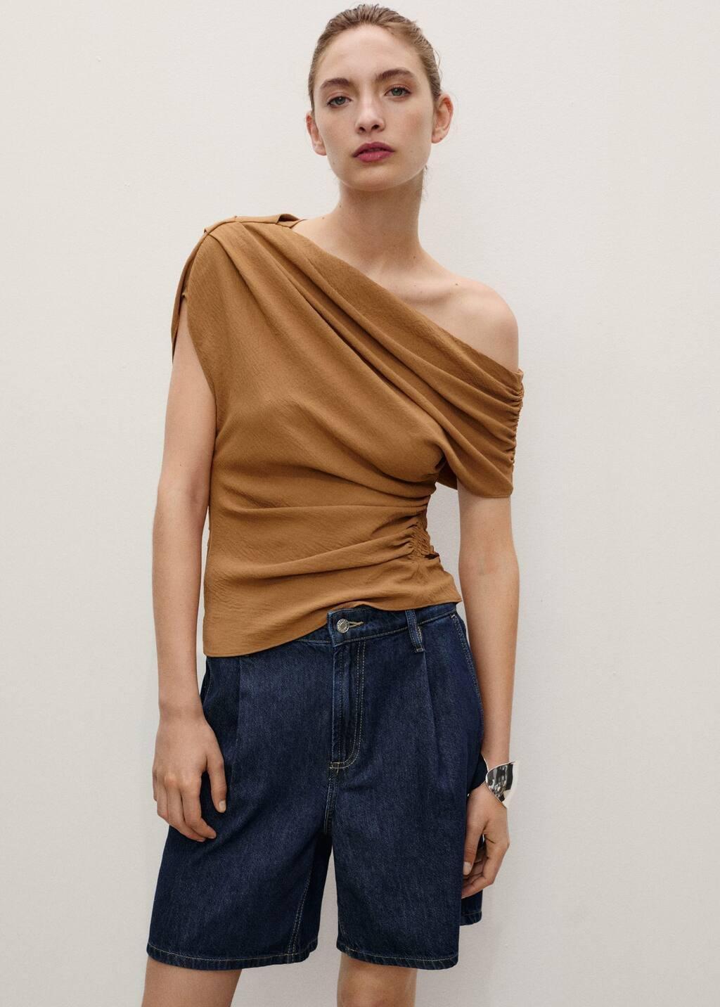 OPEN BLUE Rinse-wash denim pleated bermuda shorts, , large image number 2