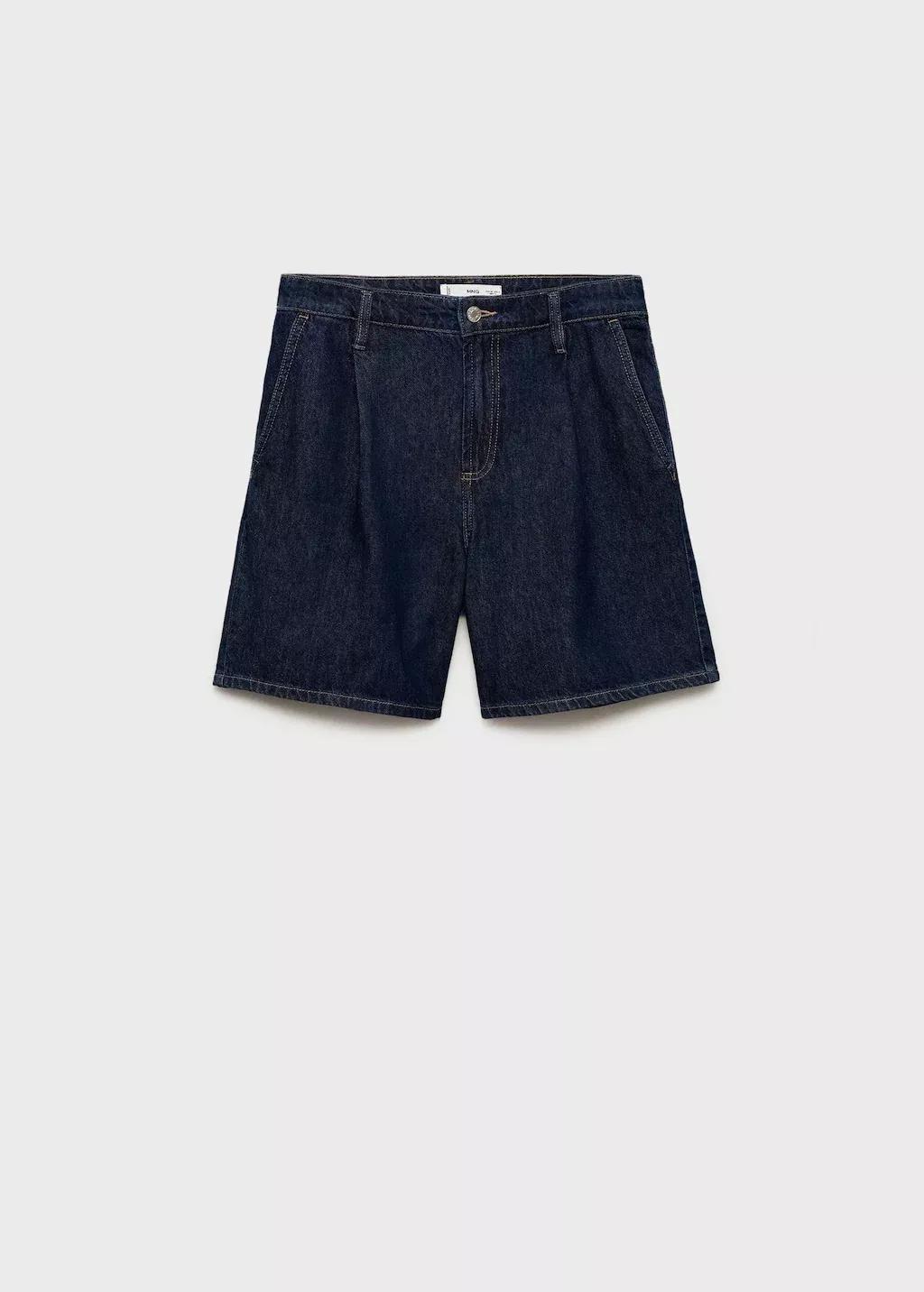OPEN BLUE Rinse-wash denim pleated bermuda shorts, , large image number 3