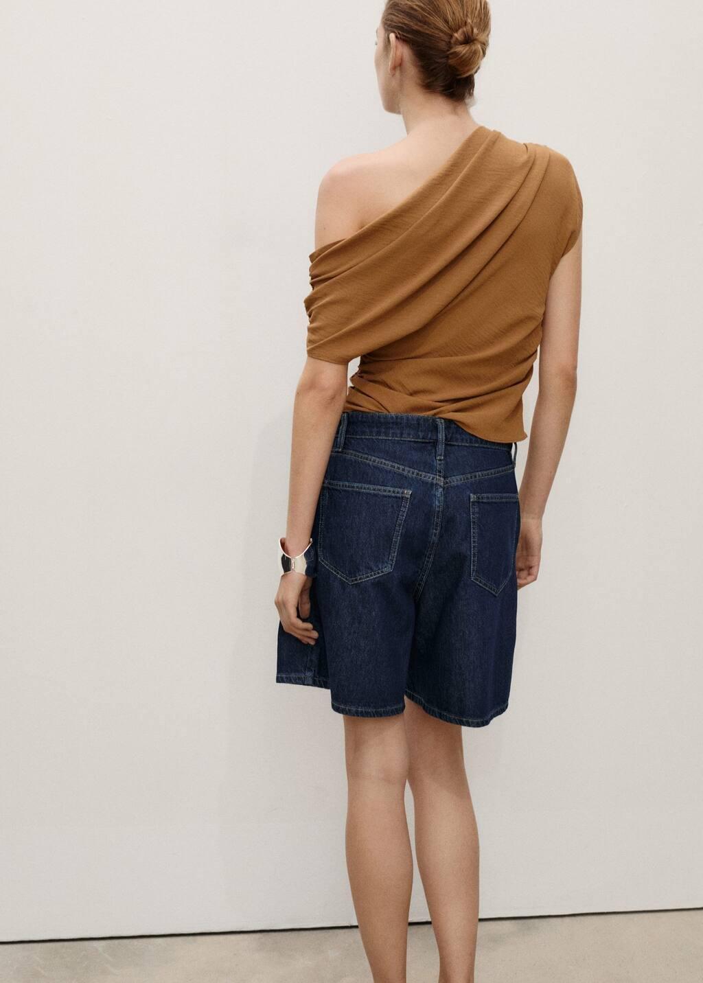 OPEN BLUE Rinse-wash denim pleated bermuda shorts, , large image number 6