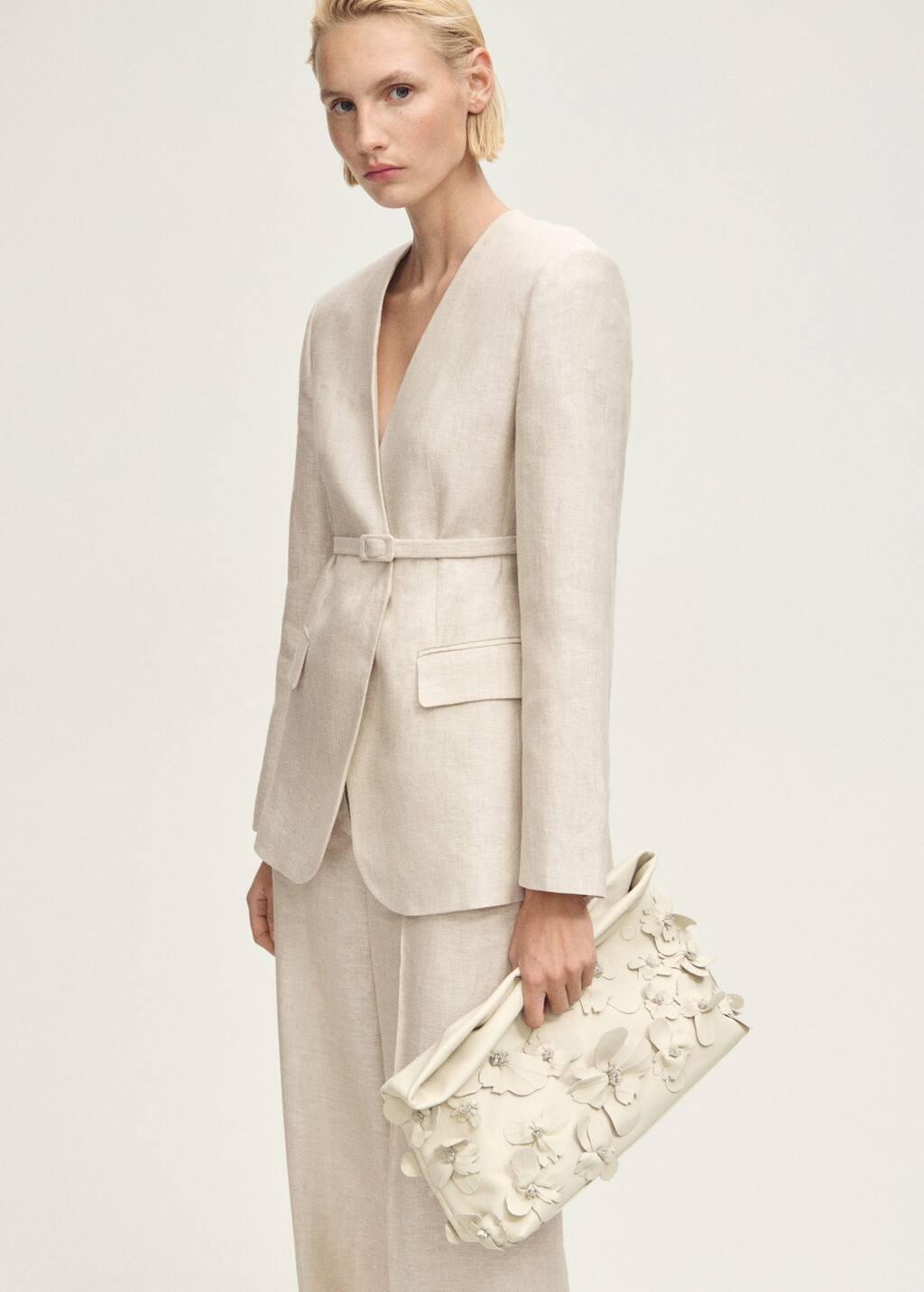 Grey Lt Pastel Linen Suit Jacket With Belt, , large image number 2