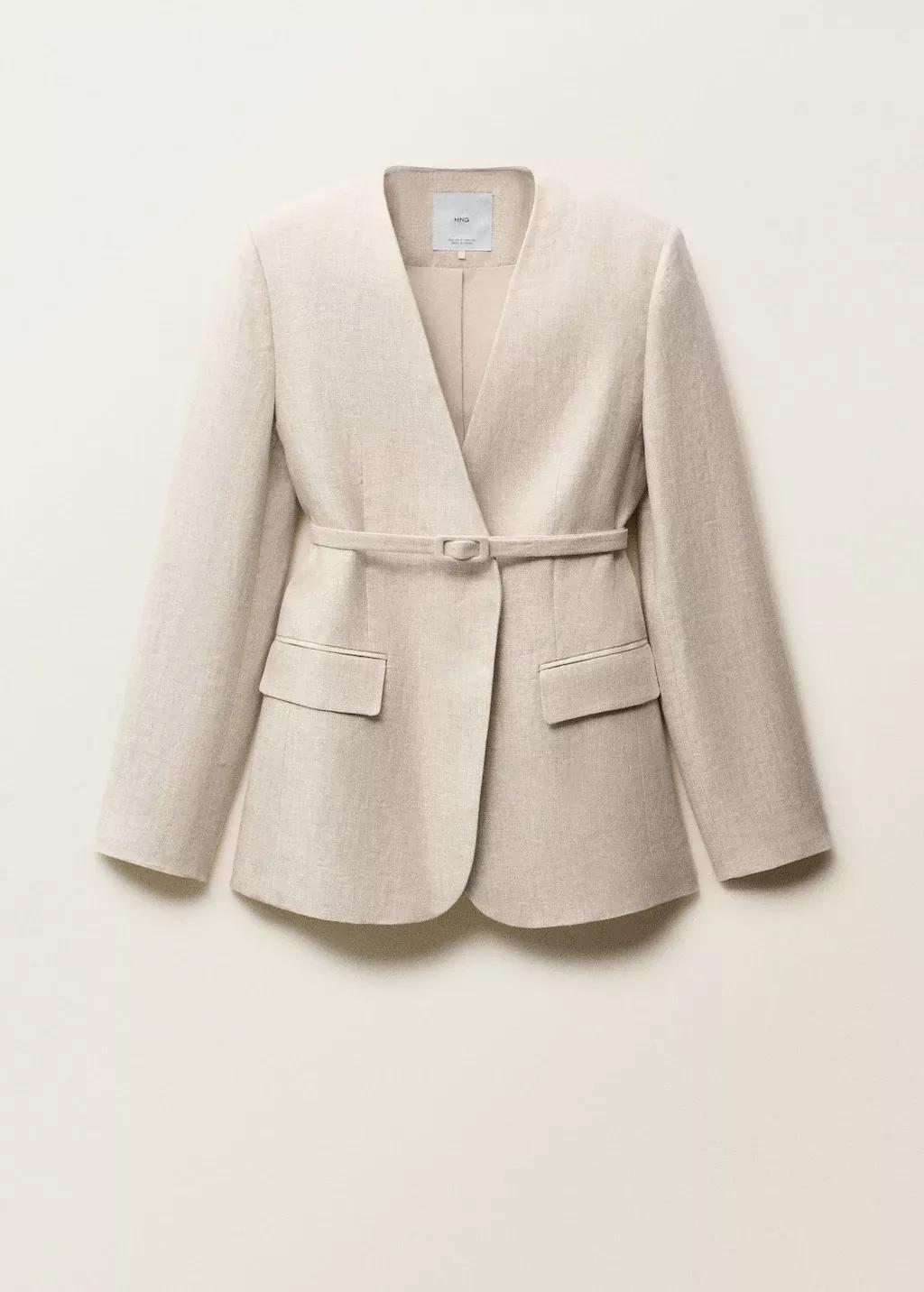 Grey Lt Pastel Linen Suit Jacket With Belt, , large image number 3