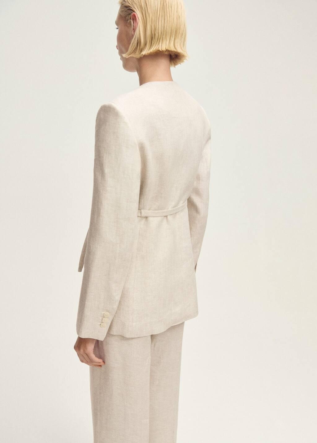 Grey Lt Pastel Linen Suit Jacket With Belt, , large image number 6