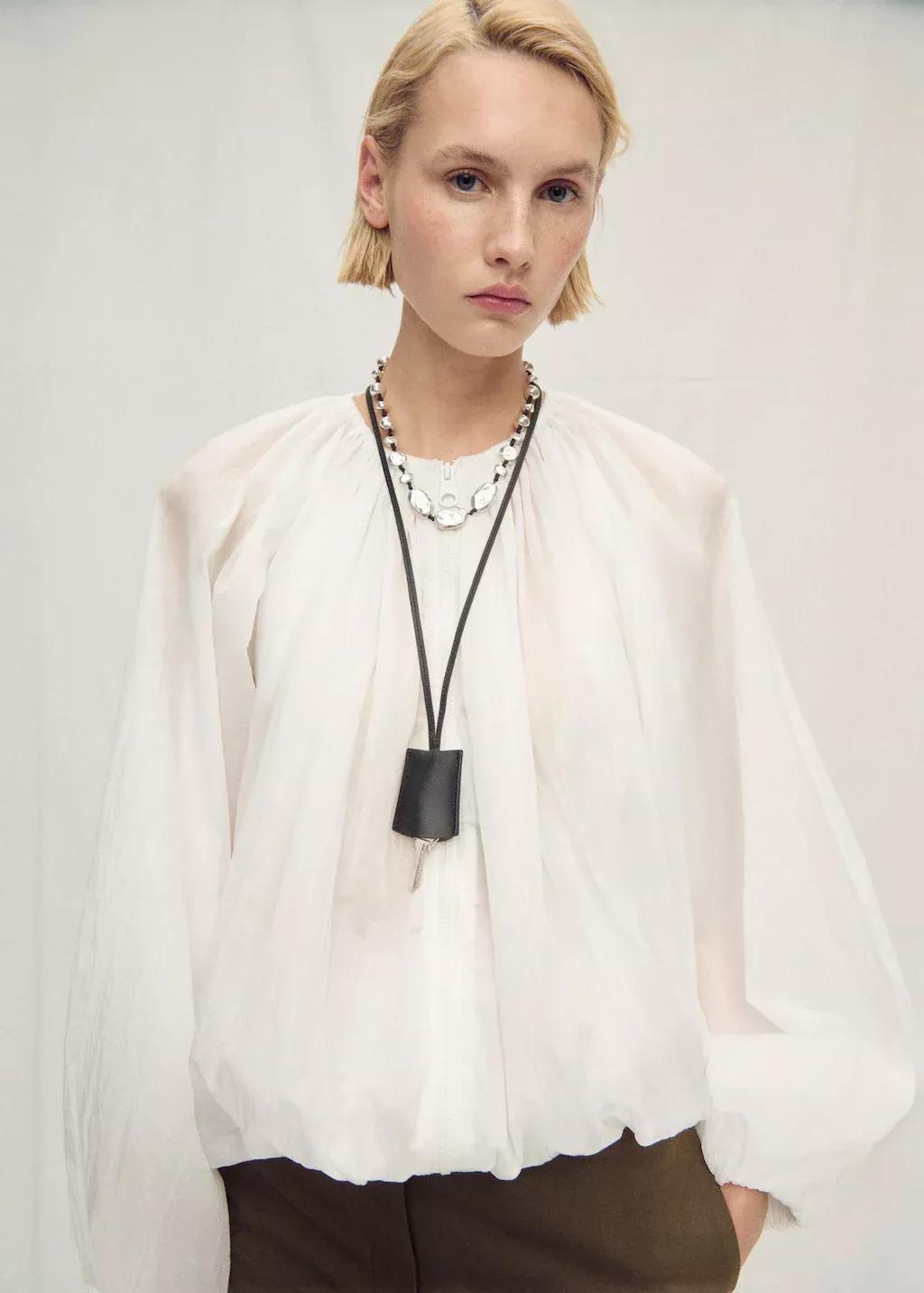 White Gathered Semi-Transparent Jacket, , large image number 0