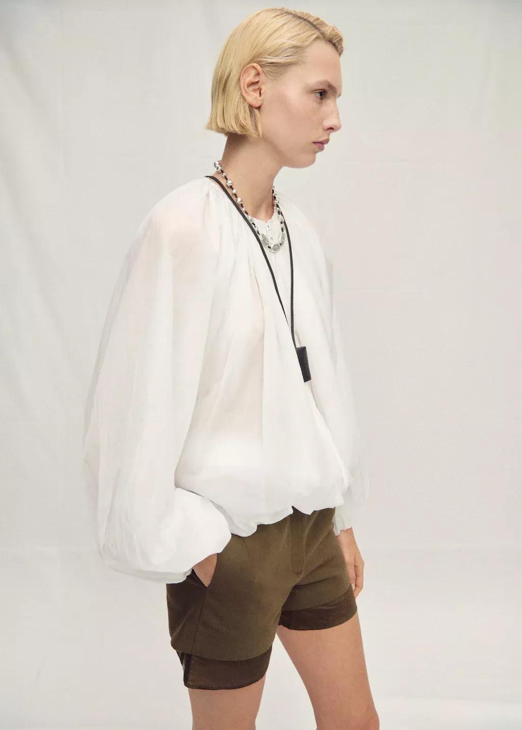 White Gathered Semi-Transparent Jacket, , large image number 1
