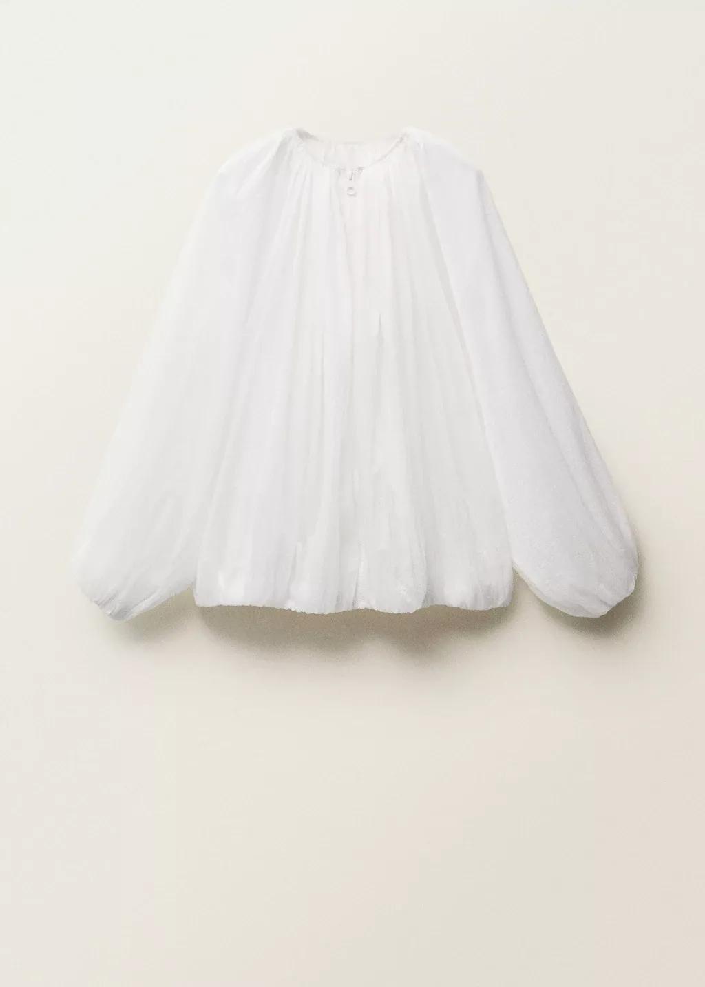 White Gathered Semi-Transparent Jacket, , large image number 3