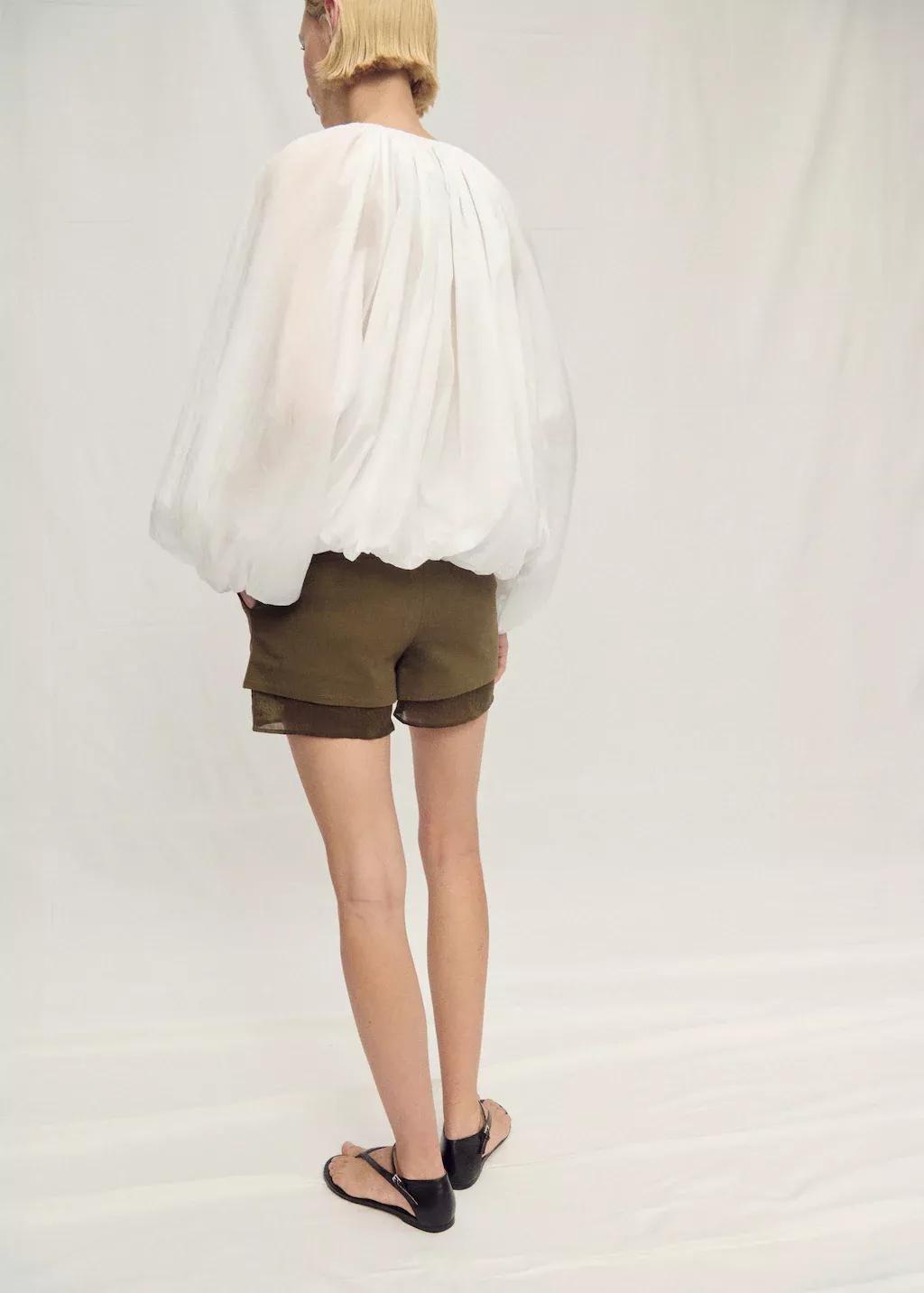 White Gathered Semi-Transparent Jacket, , large image number 5
