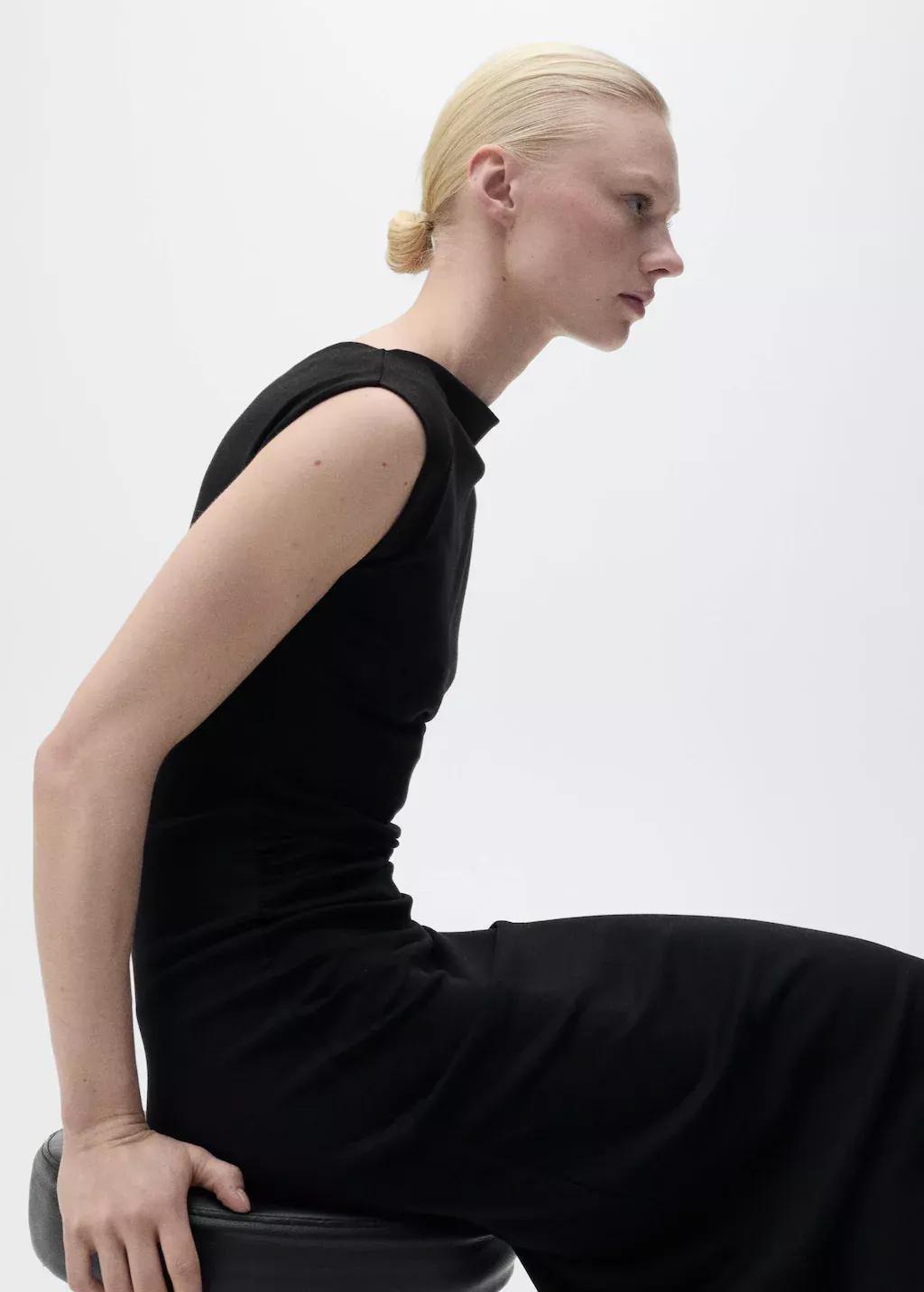 Black Draped Midi-Dress, , large image number 0