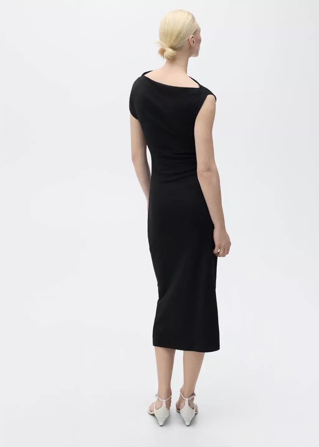Black Draped Midi-Dress, , large image number 4