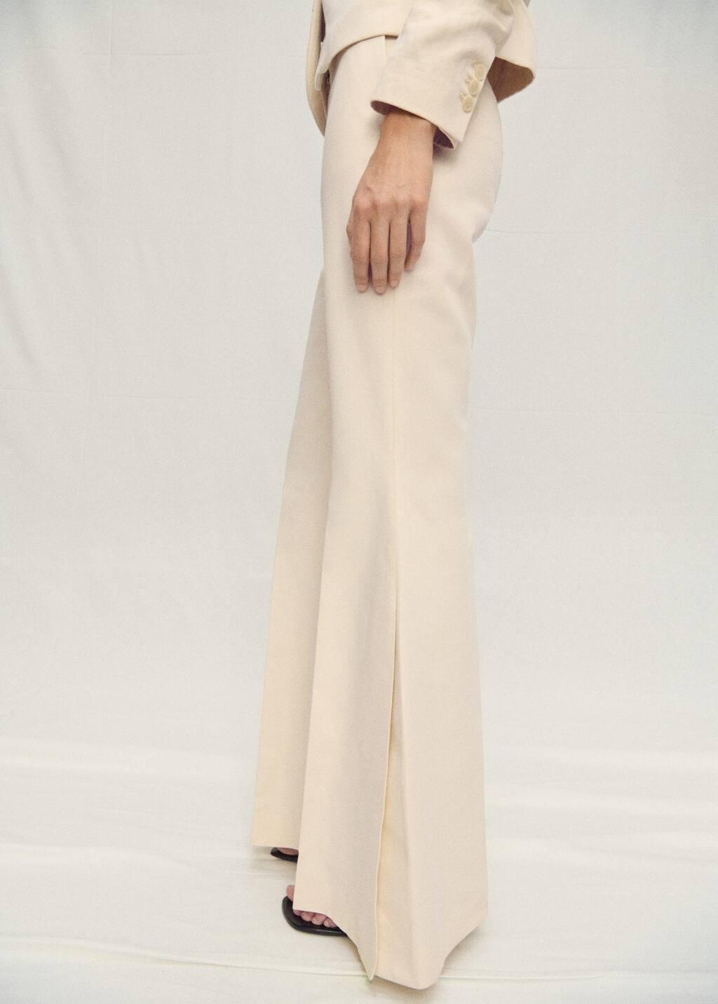 Beige Flared Linen-Blend Suit Trousers, , large image number 0