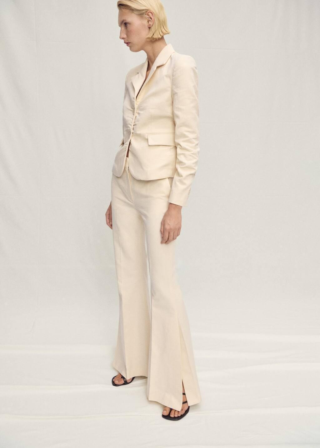 Beige Flared Linen-Blend Suit Trousers, , large image number 1