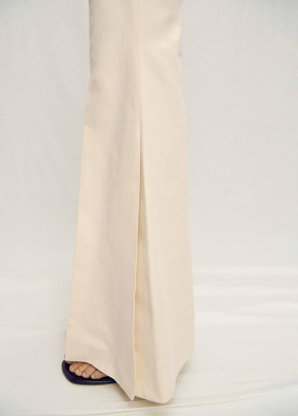 Beige Flared Linen-Blend Suit Trousers, , large image number 2