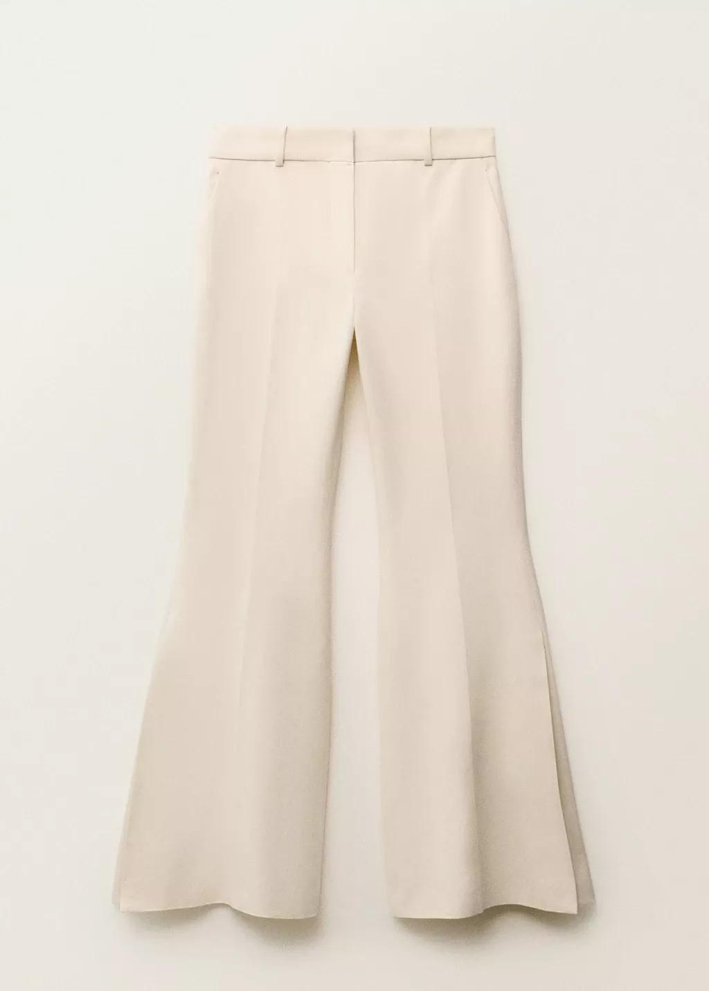 Beige Flared Linen-Blend Suit Trousers, , large image number 3