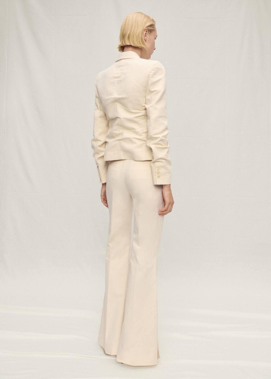 Beige Flared Linen-Blend Suit Trousers, , large image number 5