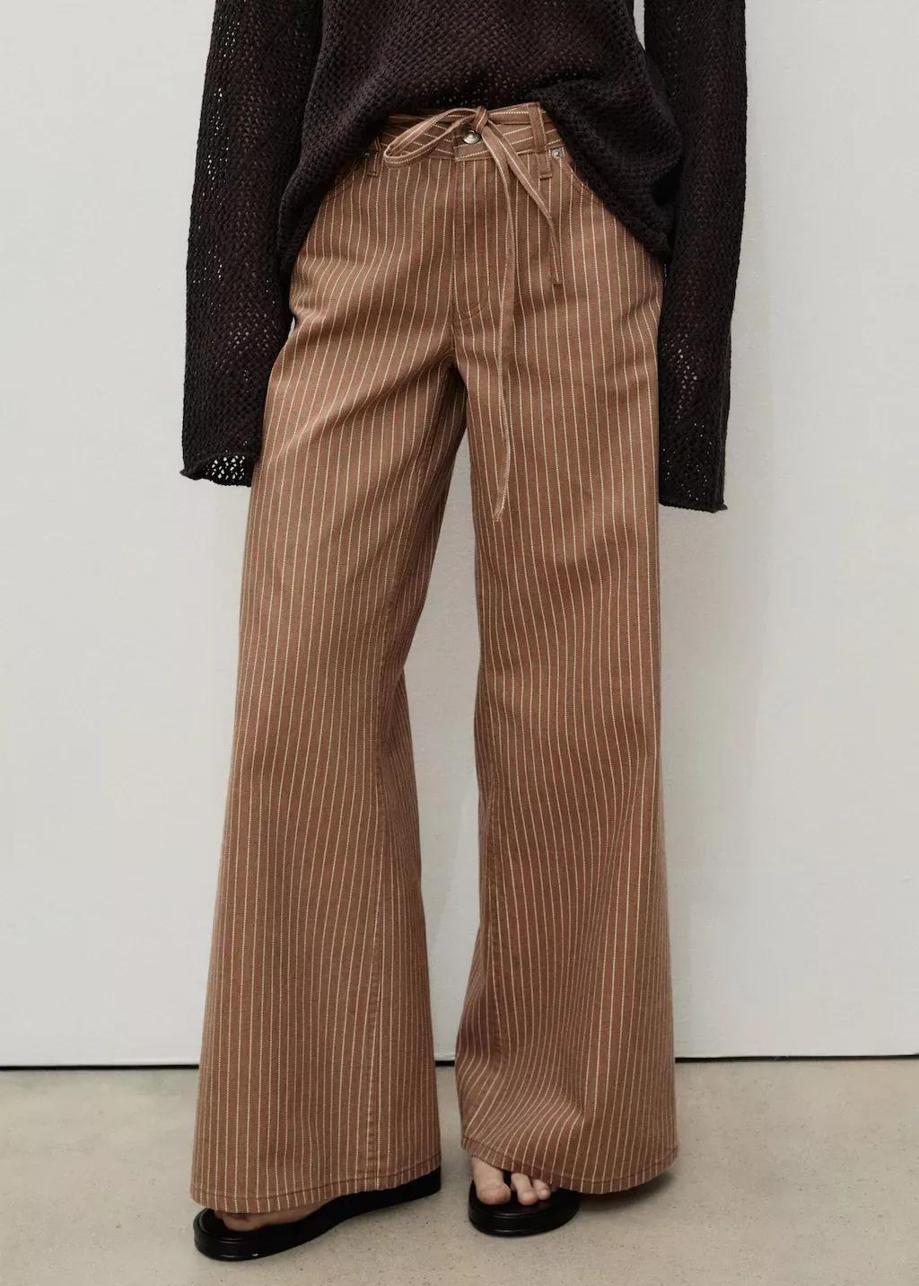 Brown Wideleg Jeans With Stripes And Belt, , large image number 0