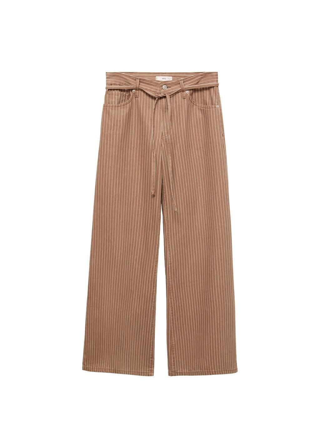 Brown Wideleg Jeans With Stripes And Belt, , large image number 3