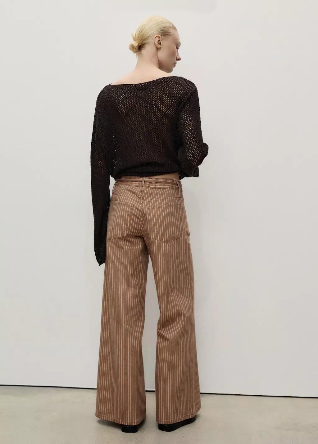 Brown Wideleg Jeans With Stripes And Belt, , large image number 4