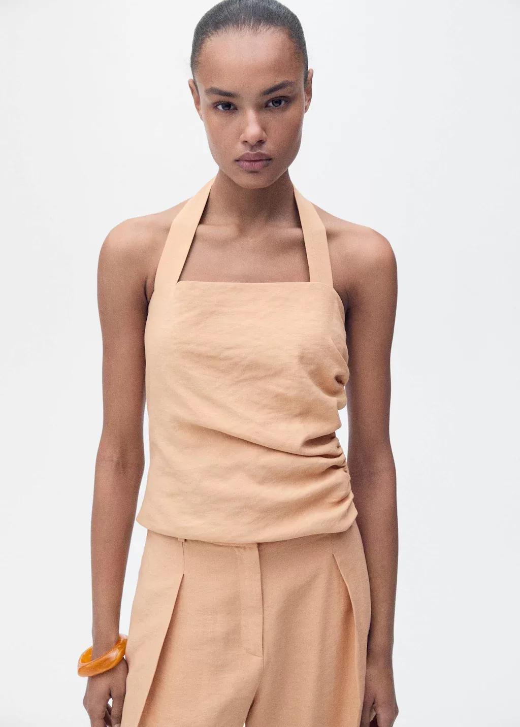 LT-PASTEL PINK Lyocell top with gathered detail, , large image number 0