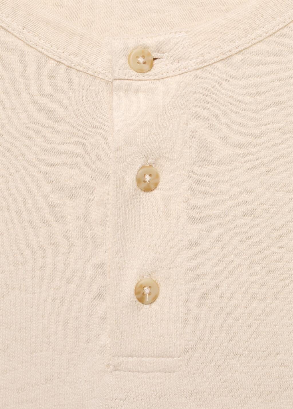 Beige Button Linen Blend T-Shirt, , large image number 4