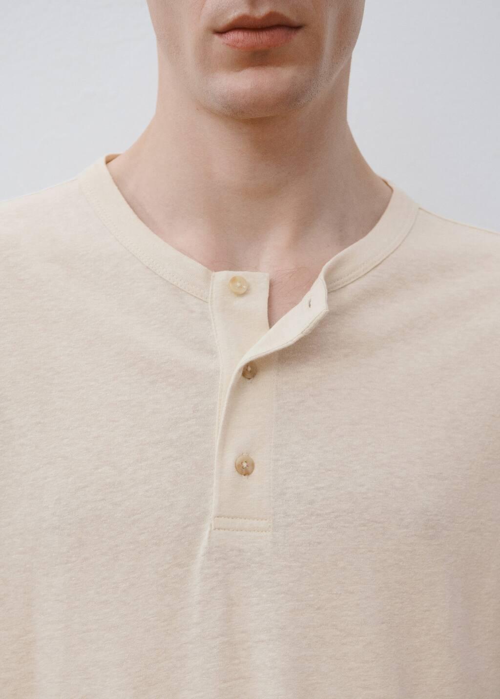 Beige Button Linen Blend T-Shirt, , large image number 5