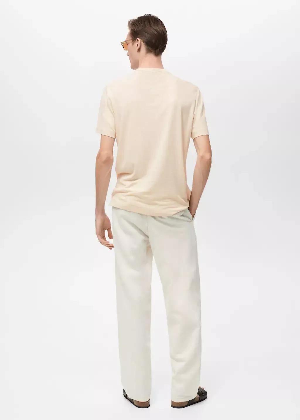 Beige Button Linen Blend T-Shirt, , large image number 6