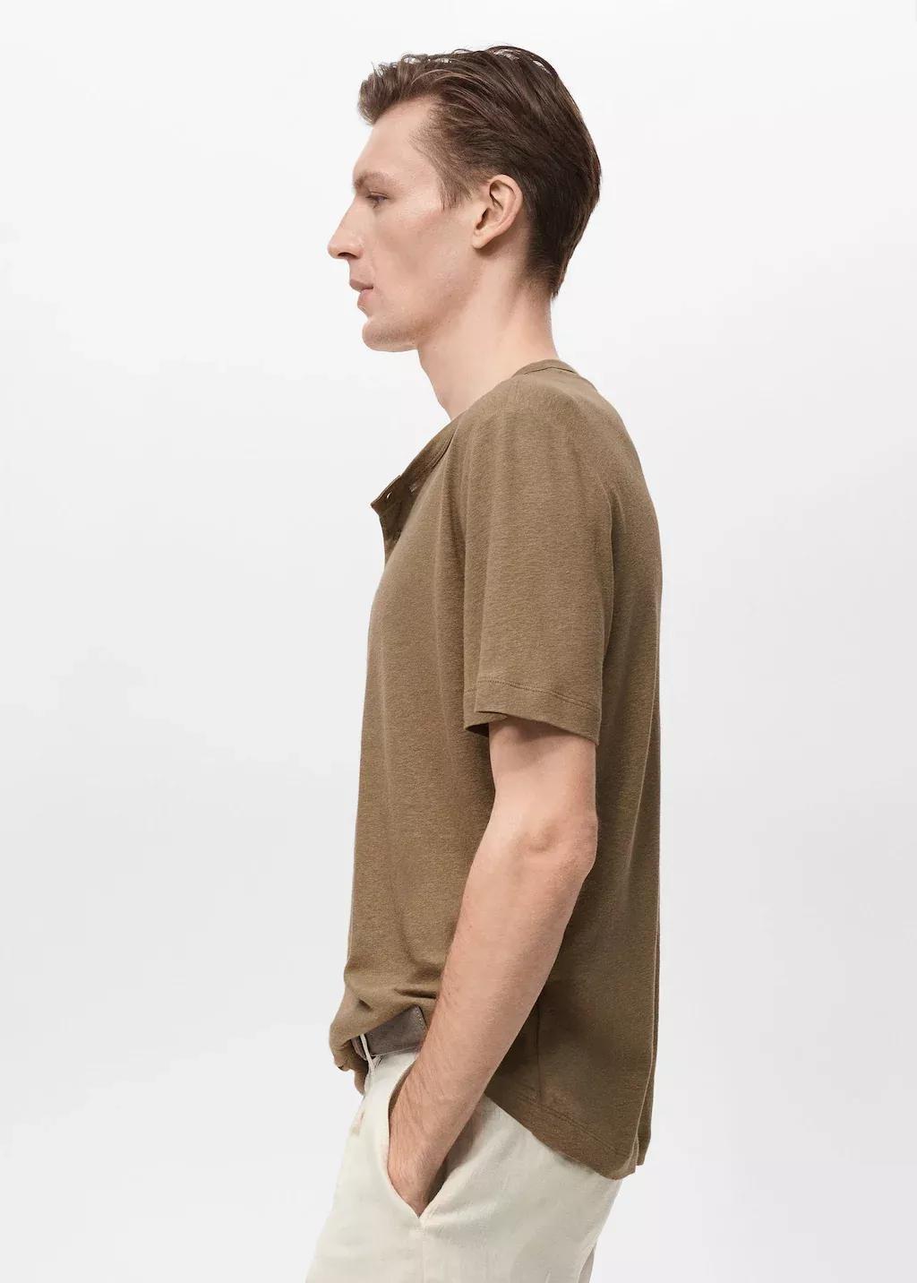 Khaki Button Linen Blend T-Shirt, , large image number 2